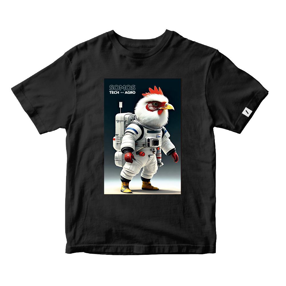 Camiseta Preta Frango Astronauta